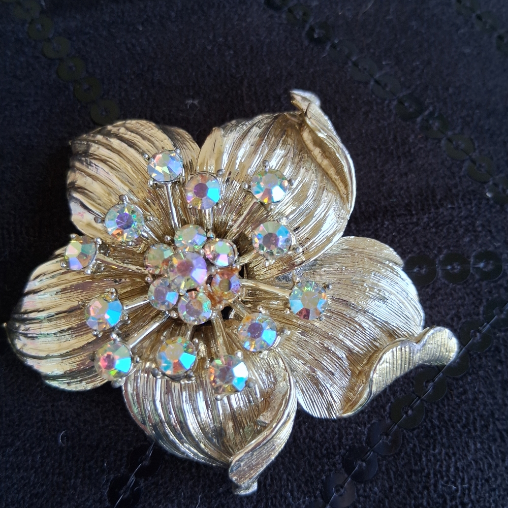 Vintage Coro AB Rhinestone Flower Pin Brooch